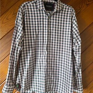 Maceoo Pink Check Button Up Shirt Mens L (4) Einstein Squares Skull Trim